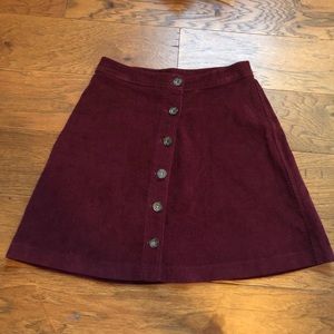 A&F Maroon Corduroy Button Up Skirt